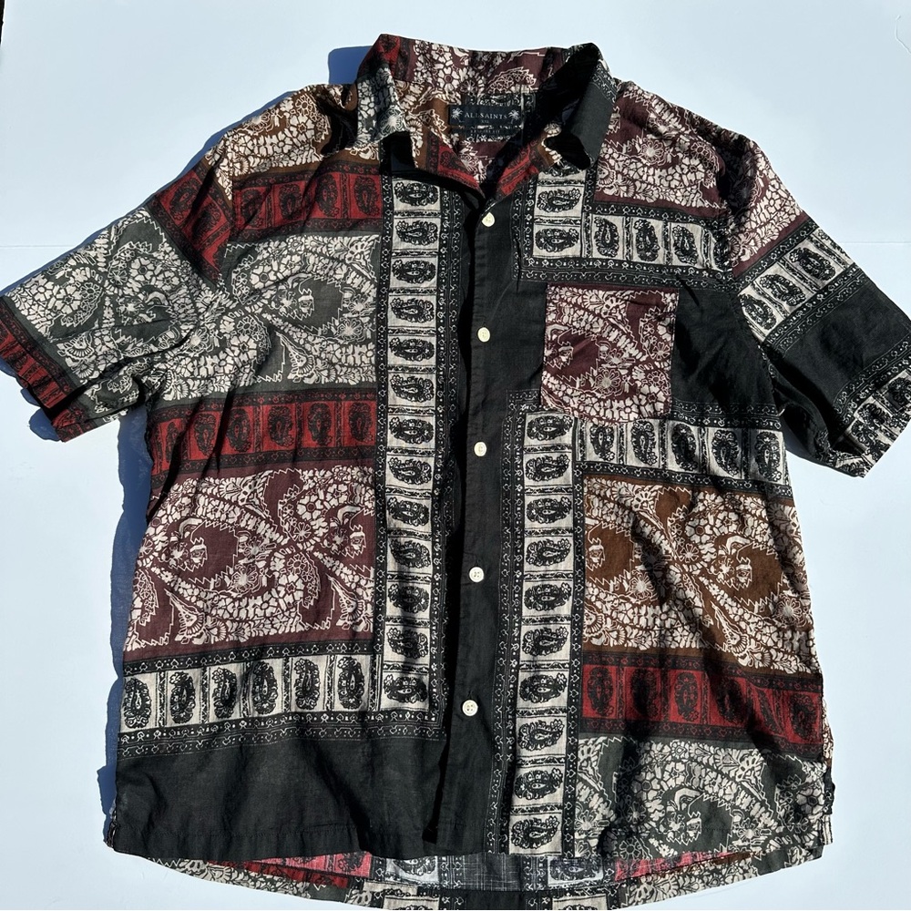 AllSaints Marquee Camp Shirt Jet Black/ Ecru XXL